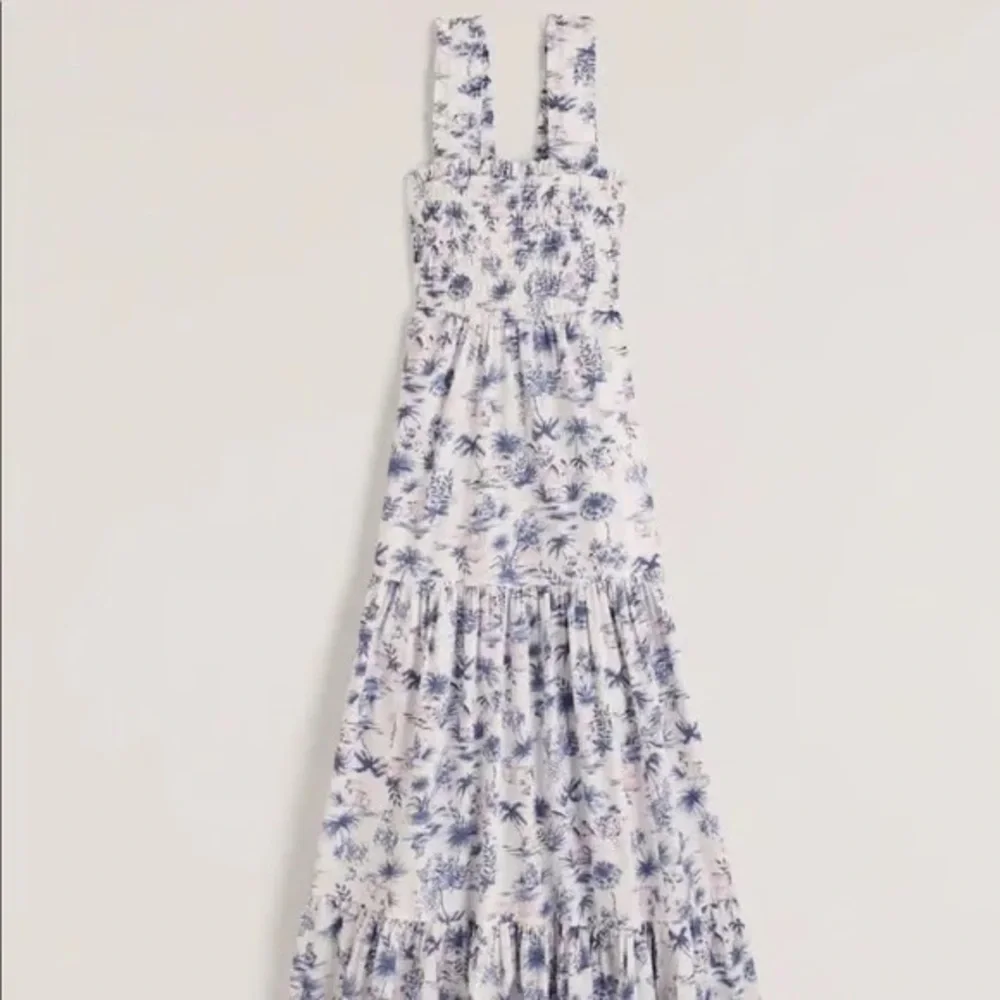 Abercrombie & Fitch Smocked Floral Blue, White, and Pink Maxi Dress